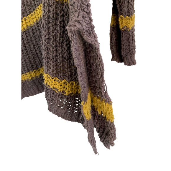 Free People XS - M Oversized Knit Sweater Gray & Yellow Striped Pullover RY10631 - Picture 9 of 10
